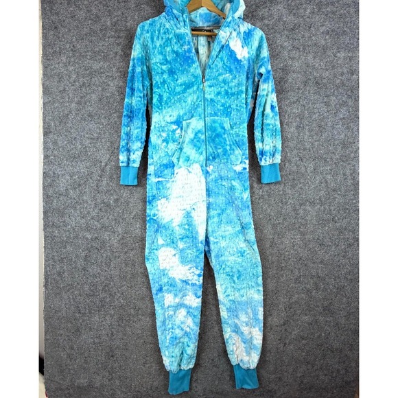 Triple Flip Other - Triple Flip Union Suit Womens 4 Blue White Tie Dye Pajamas Loungewear Hooded